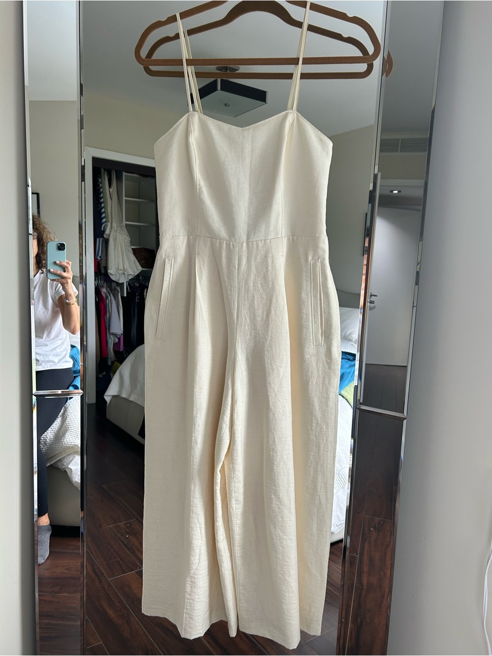 Club Monaco Women's Cream Wide-Leg Jumpsuit with Spaghetti Straps